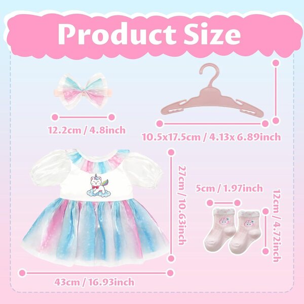 Kleid für 50–55 cm große Puppen mit puderblauem Tüllrock, Schleife und Socken – 4-teiliges Set