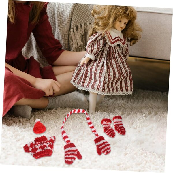 Set Abbigliamento Invernale Mini Lana per Bambole con Sciarpa Guanti e Calzini