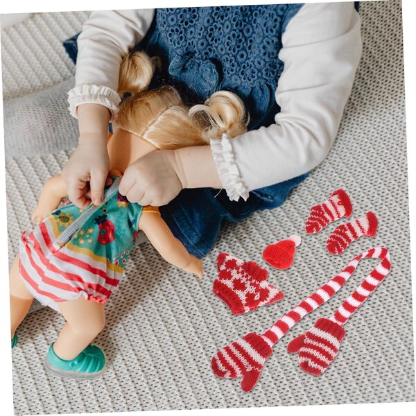 Set Abbigliamento Invernale Mini Lana per Bambole con Sciarpa Guanti e Calzini