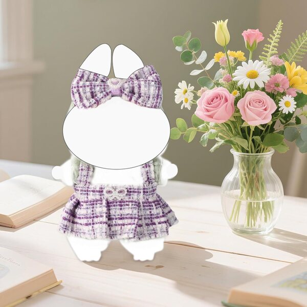 Lyreh-Set, 2-teilig, lila Tweed-Kleid und Schleifenschärpe für 17 cm große, elegante, schicke Puppe