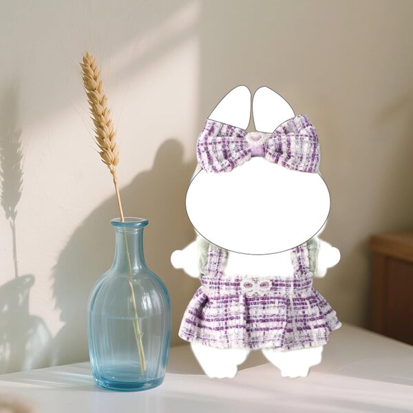 Lyreh-Set, 2-teilig, lila Tweed-Kleid und Schleifenschärpe für 17 cm große, elegante, schicke Puppe