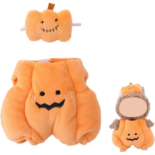 Halloween-Kostümset für Plüsch-Kürbispuppen mit Kopfschmuck 9x8,5 cm