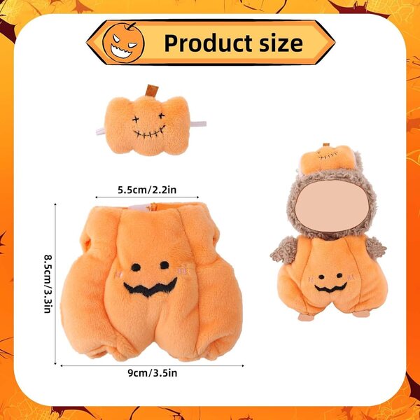 Halloween-Kostümset für Plüsch-Kürbispuppen mit Kopfschmuck 9x8,5 cm