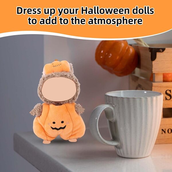 Halloween-Kostümset für Plüsch-Kürbispuppen mit Kopfschmuck 9x8,5 cm