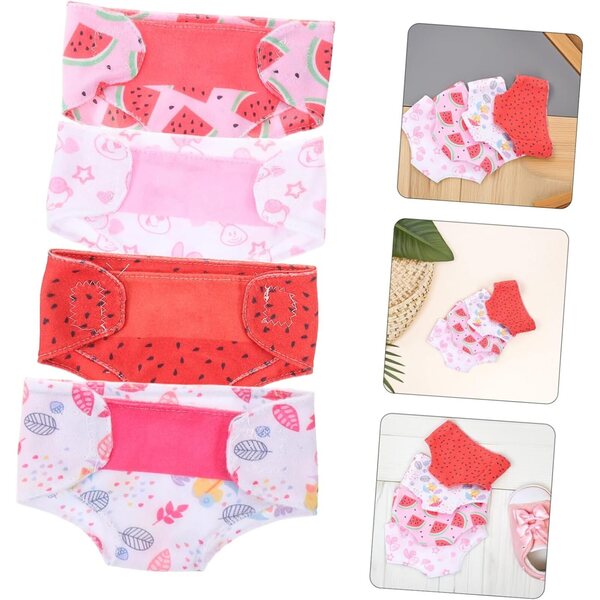 BESPORTBLE Set 4 Pannolini Lavabili e Riutilizzabili per Bambole con Stampa Colorata