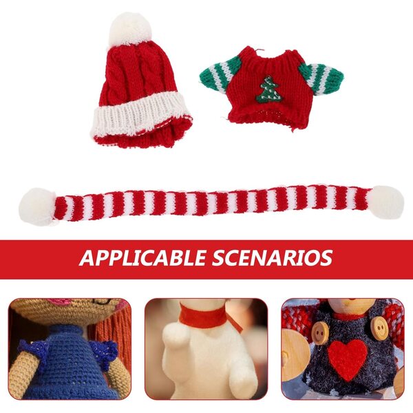 SOLUSTRE Set Abbigliamento Natalizio per Bambole: Maglione, Sciarpa e Cappello in Lana