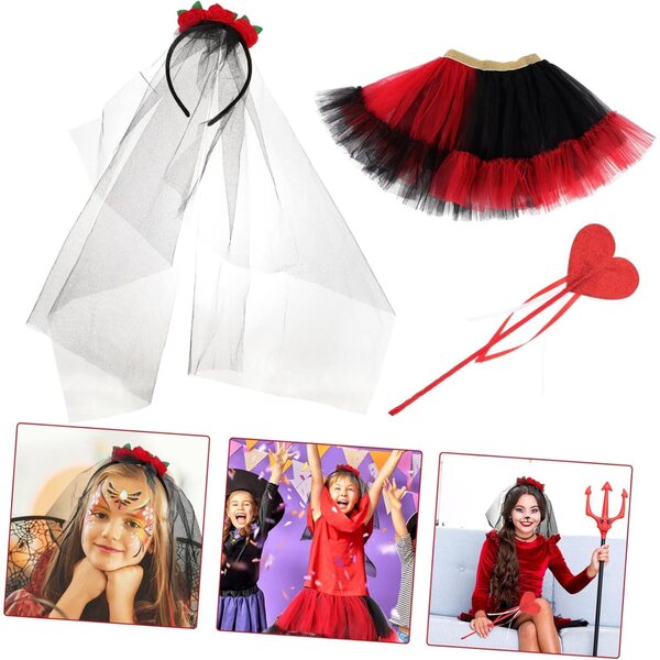 Costume Halloween Bambina con Gonna Tutù Tulle Colorata e Set Cosplay Sposa SAFIGLE