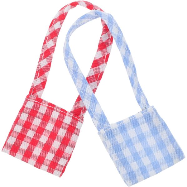 2 Mini Borse Tracolla in Tela con Motivo Scozzese Retrò per Bambole Blu e Rosso