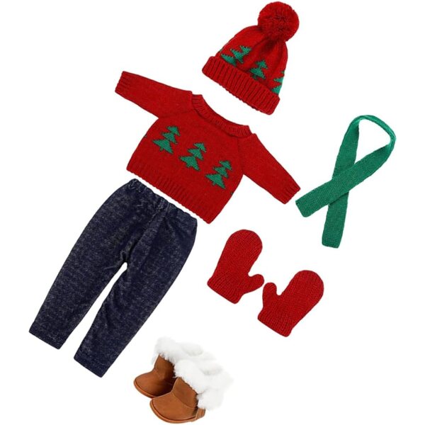 Beaupretty Set Abbigliamento Natalizio per Bambola in Cotone - Maglione, Pantaloni e Accessori