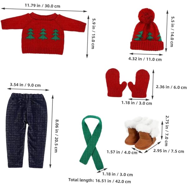 Beaupretty Set Abbigliamento Natalizio per Bambola in Cotone - Maglione, Pantaloni e Accessori