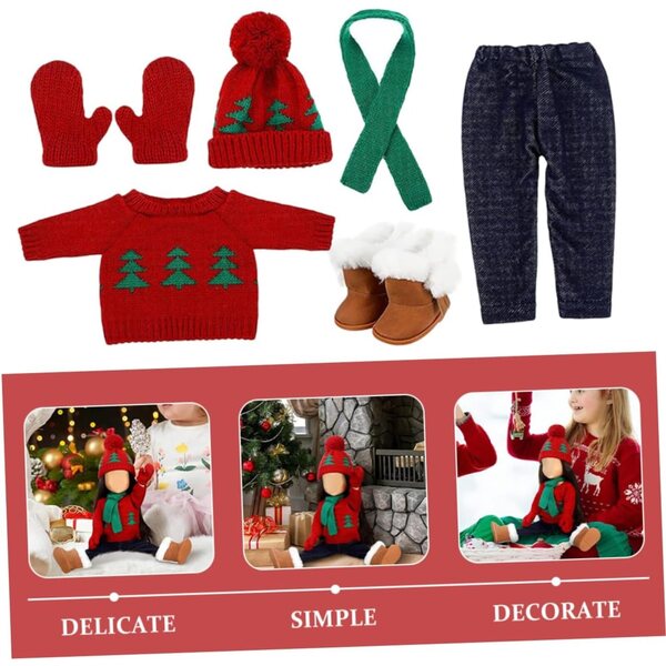 Beaupretty Set Abbigliamento Natalizio per Bambola in Cotone - Maglione, Pantaloni e Accessori