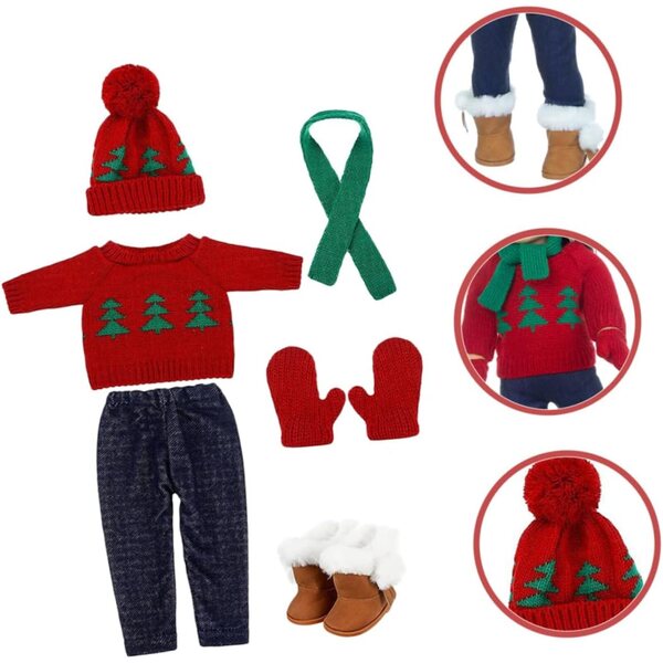 Beaupretty Set Abbigliamento Natalizio per Bambola in Cotone - Maglione, Pantaloni e Accessori