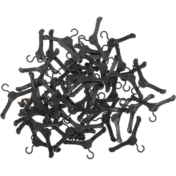 50 Appendiabiti Neri in Plastica per Bambole Leggeri e Resistenti Miniature