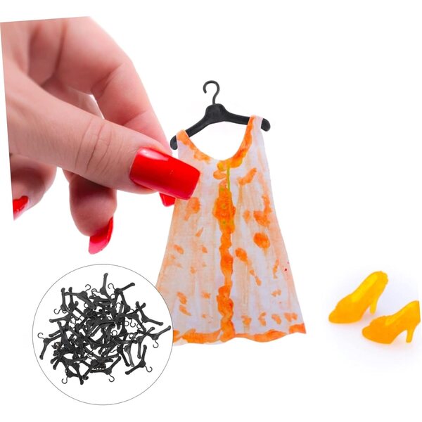 50 Appendiabiti Neri in Plastica per Bambole Leggeri e Resistenti Miniature