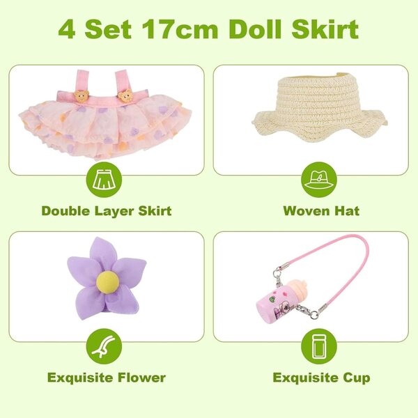 4-teiliges Set aus Kleidung und Accessoires für 17-cm-Puppen – elegante und bezaubernde Mode