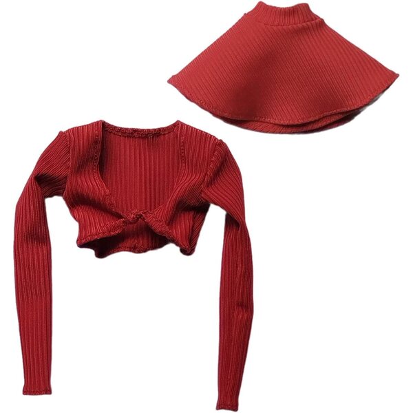 Outfit 1/6 Donna Rosso Camicia Maniche Lunghe e Gonna per Figure 30,5 cm