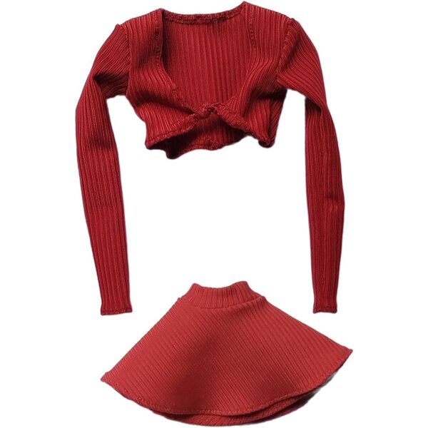 Outfit 1/6 Donna Rosso Camicia Maniche Lunghe e Gonna per Figure 30,5 cm