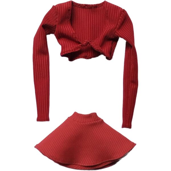 Outfit 1/6 Donna Rosso Camicia Maniche Lunghe e Gonna per Figure 30,5 cm