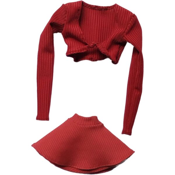 Outfit 1/6 Donna Rosso Camicia Maniche Lunghe e Gonna per Figure 30,5 cm