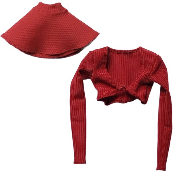 Outfit 1/6 Donna Rosso Camicia Maniche Lunghe e Gonna per Figure 30,5 cm