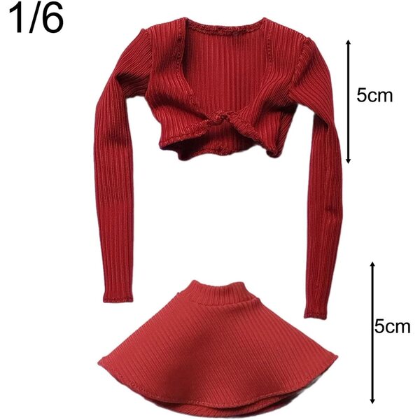 Outfit 1/6 Donna Rosso Camicia Maniche Lunghe e Gonna per Figure 30,5 cm