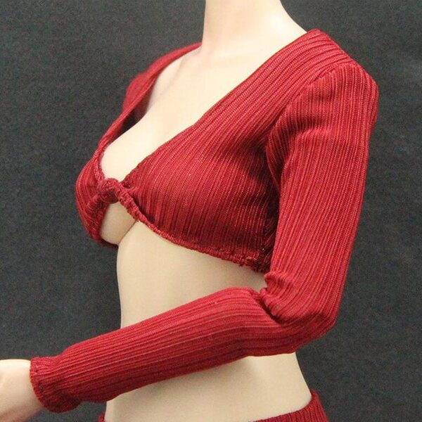 Outfit 1/6 Donna Rosso Camicia Maniche Lunghe e Gonna per Figure 30,5 cm