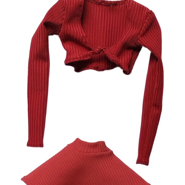 Outfit 1/6 Donna Rosso Camicia Maniche Lunghe e Gonna per Figure 30,5 cm