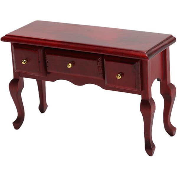 Scrivania in legno miniatura per casa delle bambole 1:12 con 3 cassetti retrò