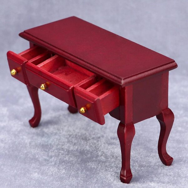 Scrivania in legno miniatura per casa delle bambole 1:12 con 3 cassetti retrò