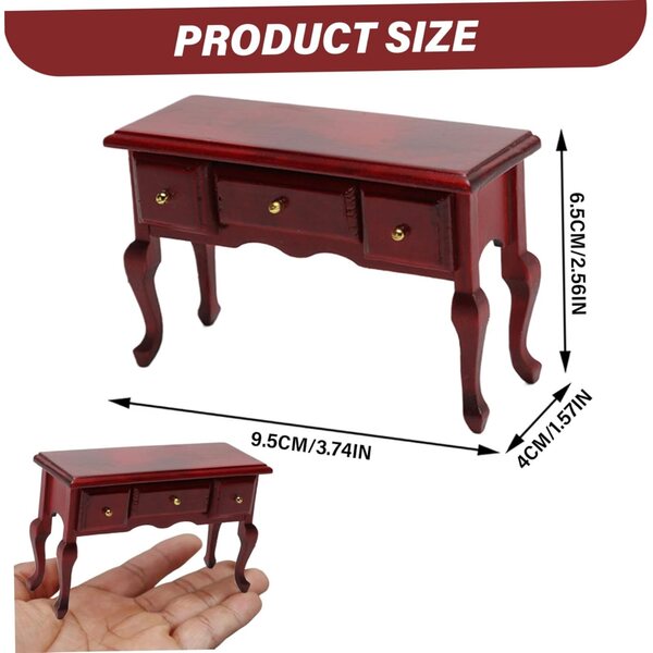 Scrivania in legno miniatura per casa delle bambole 1:12 con 3 cassetti retrò