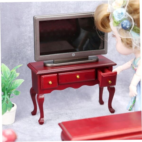 Scrivania in legno miniatura per casa delle bambole 1:12 con 3 cassetti retrò