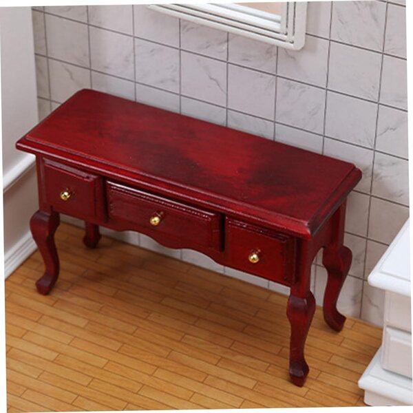 Scrivania in legno miniatura per casa delle bambole 1:12 con 3 cassetti retrò