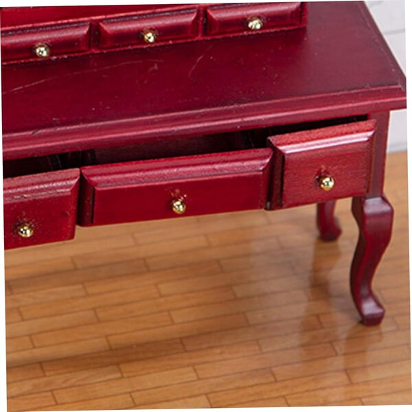 Scrivania in legno miniatura per casa delle bambole 1:12 con 3 cassetti retrò