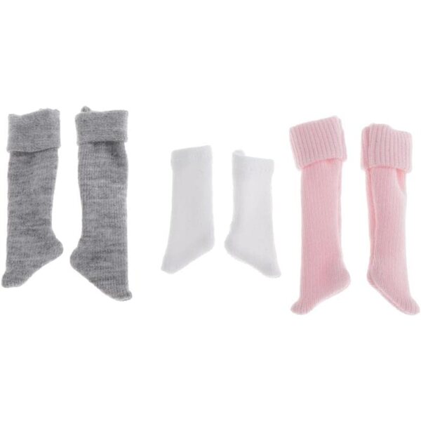 3 Paia Calzini 1/6 Scala 12" per Bambola 30cm - Bianco, Rosa, Grigio