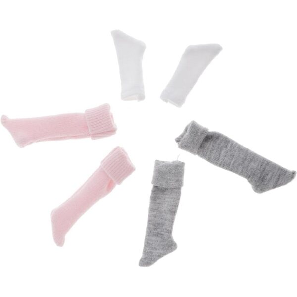 3 Paia Calzini 1/6 Scala 12" per Bambola 30cm - Bianco, Rosa, Grigio