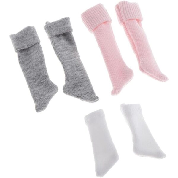 3 Paia Calzini 1/6 Scala 12" per Bambola 30cm - Bianco, Rosa, Grigio