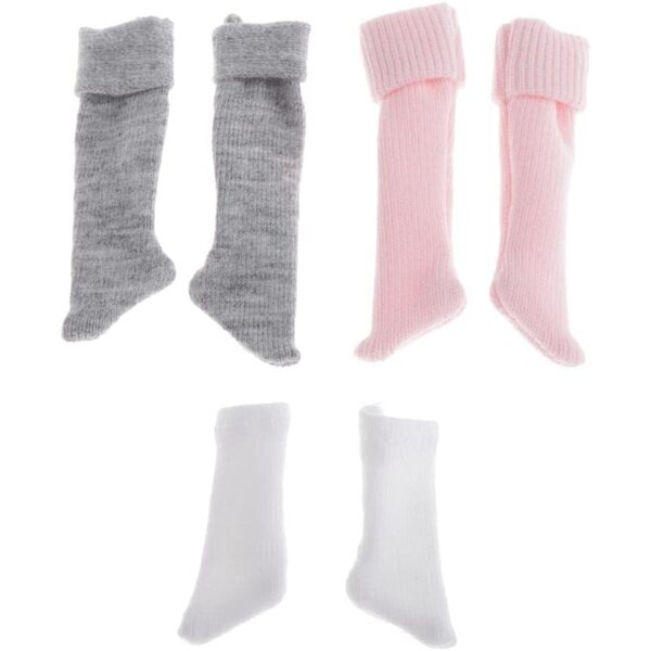 3 Paia Calzini 1/6 Scala 12" per Bambola 30cm - Bianco, Rosa, Grigio