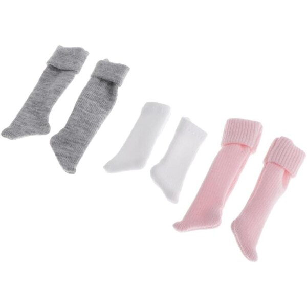 3 Paia Calzini 1/6 Scala 12" per Bambola 30cm - Bianco, Rosa, Grigio