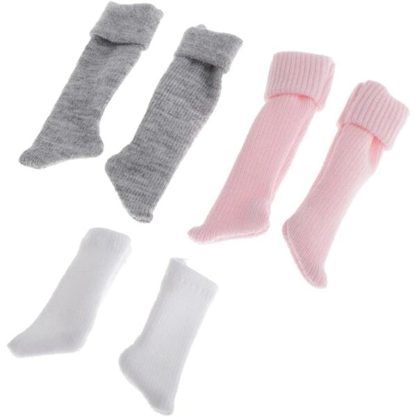 3 Paia Calzini 1/6 Scala 12" per Bambola 30cm - Bianco, Rosa, Grigio