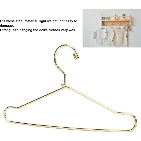 Edelstahl-Kleiderbügel für Puppen, 10 Stück, 100 mm, Kleiderschrank-Organizer, Gold