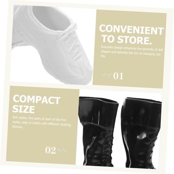 WOONEKY 25 Paar schwarze Mini-Schuhe für Puppen, realistisches Puppenhaus-Zubehör
