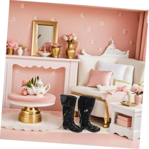 WOONEKY 25 Paar schwarze Mini-Schuhe für Puppen, realistisches Puppenhaus-Zubehör