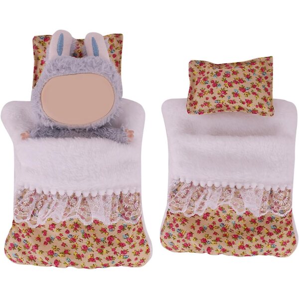 Set sacco a pelo e cuscino per bambola 17 cm con motivo floreale Gissroys