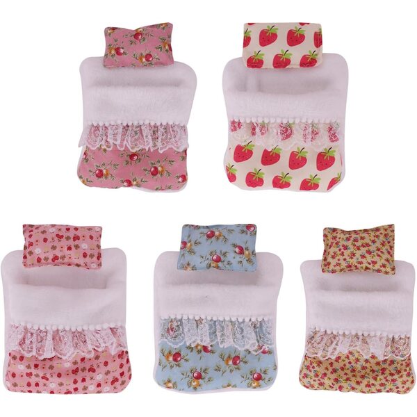 Set sacco a pelo e cuscino per bambola 17 cm con motivo floreale Gissroys