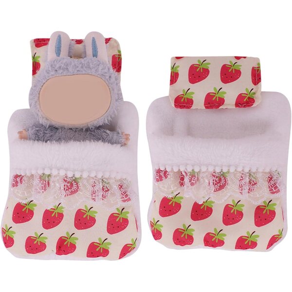 Set sacco a pelo e cuscino per bambola 17 cm con motivo floreale Gissroys