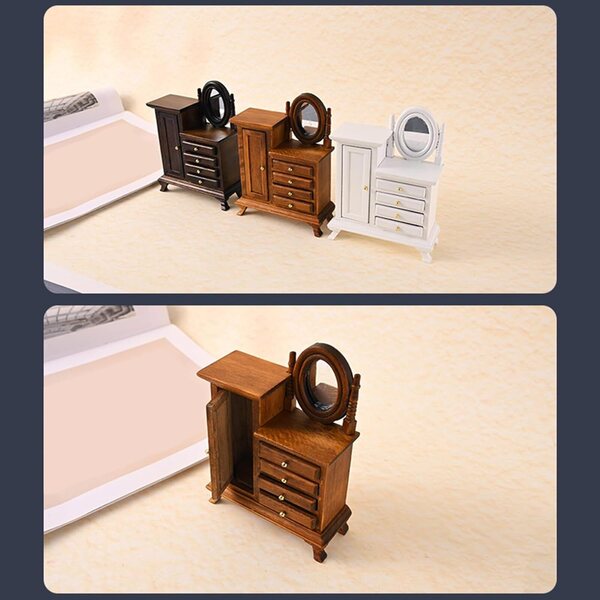1/16 Holz-Waschtisch für Puppenhäuser – detaillierte Vintage-Miniatur