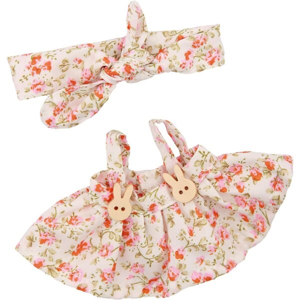 Set vestiti per bambole 17 cm con gonna, fascia floreale e accessori in peluche