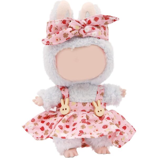 Kleidungsset für 17-cm-Puppen mit Rock, Blumenstirnband und Plüschaccessoires