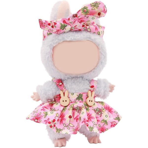 Kleidungsset für 17-cm-Puppen mit Rock, Blumenstirnband und Plüschaccessoires