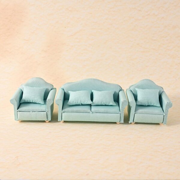 Set Divano Dollhouse 1/12 Miniatura Realistico con Cuscini Rimovibili in Legno e Tessuto